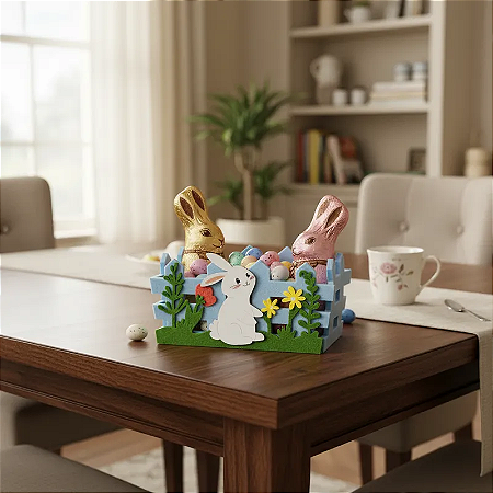 Cesta de Pascoa Decorativa Retangular Decoração para Pascoa