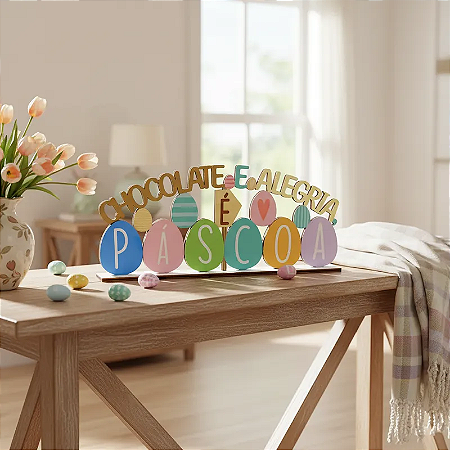 Placa Decorativa de Páscoa “Chocolate e Alegria é Páscoa”