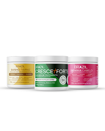COMBO CRONOGRAMAAAA - MÁSCARA DE NUTRIÇÃO INTENSA CRESCE + FORTE 500g, MÁSCARA RESTAURAÇÃO BANHO + VERNIZ 500G E  MÁSCARA ULTRA HIDRATANTE DESMAIA CABELO 500g