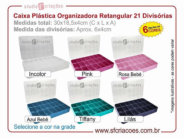 Caixa Plastica Organizador - Retangular c/ 21 Divisórias