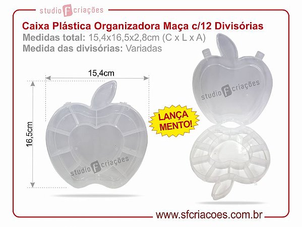 Caixa Plastica Organizadora - Formato de Maça c/ 12 Divisórias