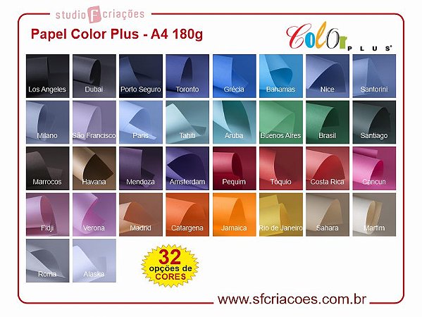 Papel Color Plus A4 180g - Pct c/20 fls