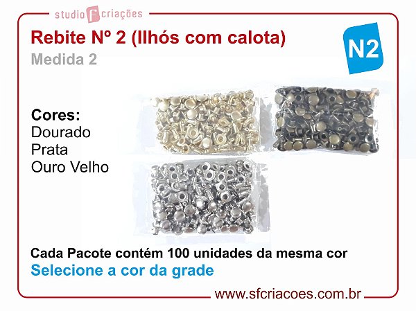 Pacote c/ 100 rebite nº 2 - Ilhós com calota