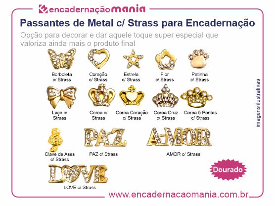 Passantes Dourado de Metal c/ Strass