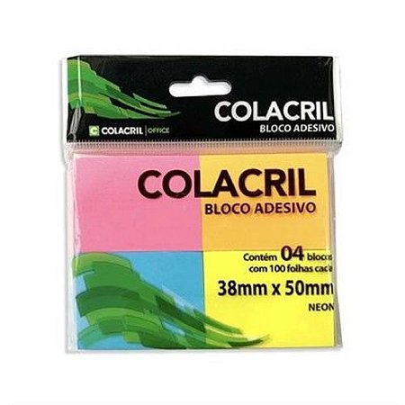 Bloco Post It Colorido 38x50mm (Neon) - 100 fls