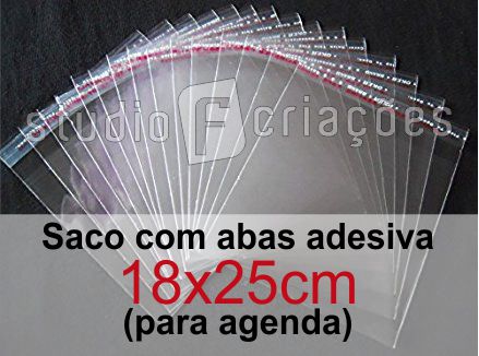 100 Saco Plastico 18x25 com aba adesiva (agenda padrão gráfico)