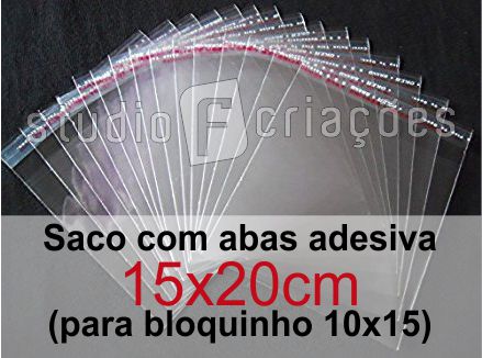 100 Saco Plastico 15x20 com aba adesiva (bloquinho 10x15)