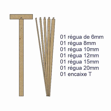 Réguas MDF Cartonagem c/ Encaixe Esquadro T