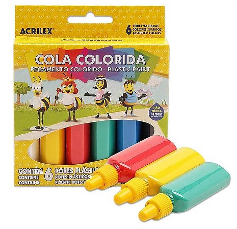 Cola Colorida Acrilex 23g - c/ 6 Cores - RF 02606