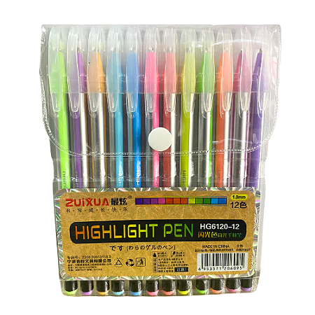 Kit Canetas Gel Zuixua 12 Cores - Neon e Pastel