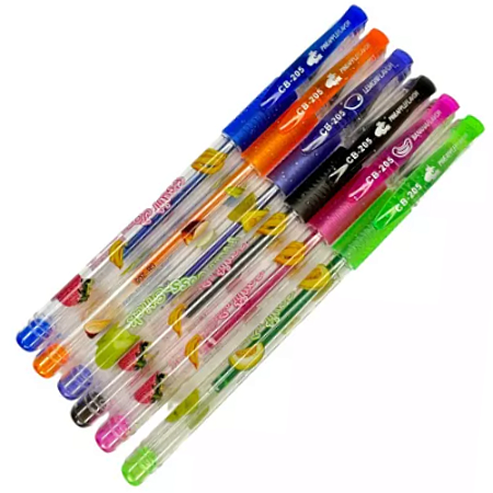 Caneta Gel Glitter c/ Cheirinho de Frutas - 6 Cores