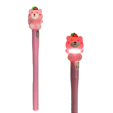 Caneta que Acende Led Ursinho - Rosa Bêbe