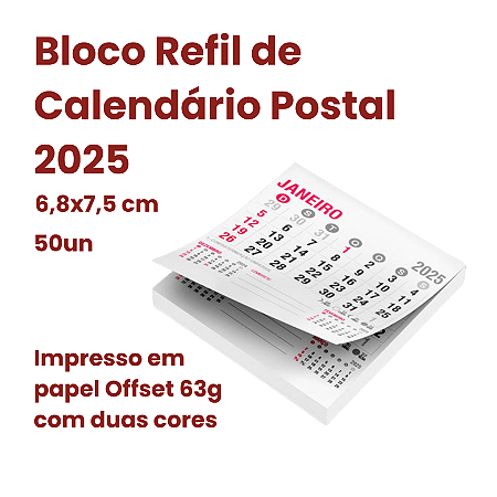 Refil Bloco de Calendário de Geladeira 2025 - 6,8x7,5cm
