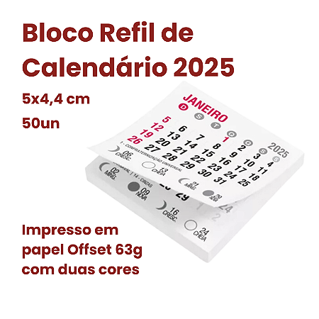 Refil Bloco de Calendário de Geladeira 2025 - 4,4x5,0cm