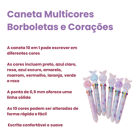 Caneta Fofa 10 Cores Borboleta