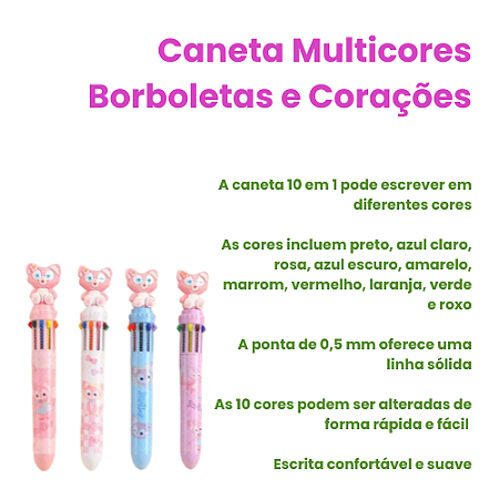 Caneta Fofa 10 Cores Gatinho