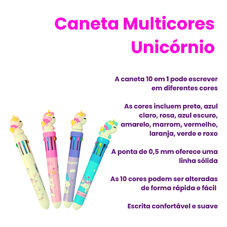 Caneta Fofa 10 Cores Unicórnio