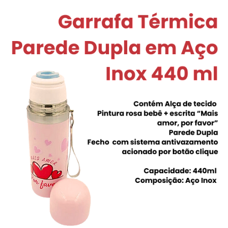 Garrafa Parede Dupla Aço Inox - Rosa 440ml