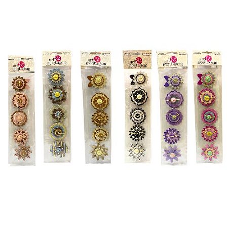 Pct c/ 05 Adesivos Chipboard Flores 3D - Art & Montagem