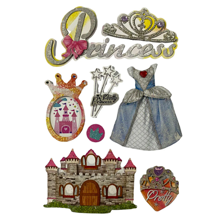 Adesivos Chipboard 3D Glitter Princess - Art & Montagem - CB054