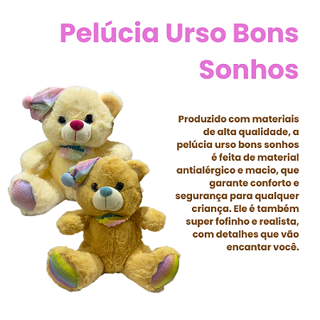 Urso de Pelúcia Bons Sonhos com Gorro 25cm - Fizzy