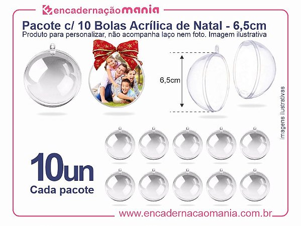 Pacote c/ 10 Bolas Acrilicas 6,5cm p/ Personalizar