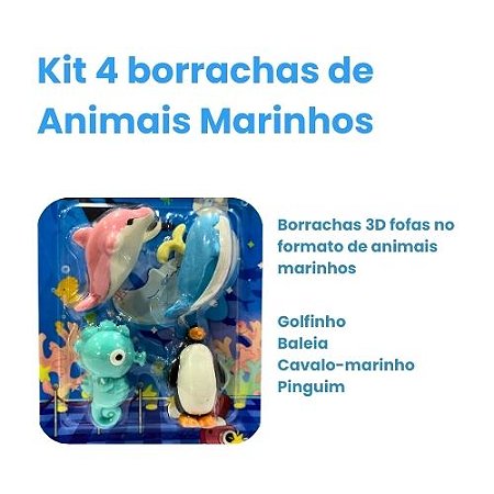 Kit c/ 04 Borracha Animais Marinhos - Ocean eraser