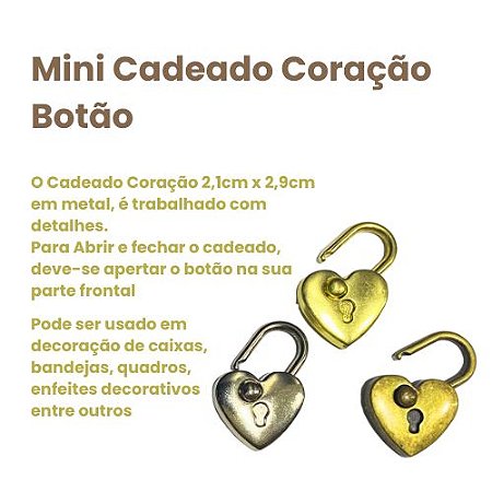 Mini Cadeado Coração com Botão de Abertura