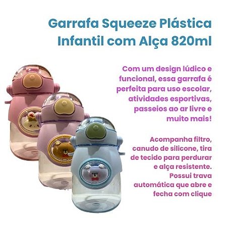 Garrafa Squeeze Plástica Infantil com Alça 820ml