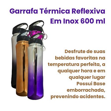 Garrafa Térmica Refletiva em Aço Inox - 600ml