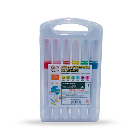 Caneta Marcador Acrílica - Ponta Grossa 12 Cores