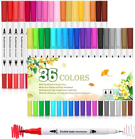 Caneta Ponta Dupla - Brush e Fine Line - 36 Cores