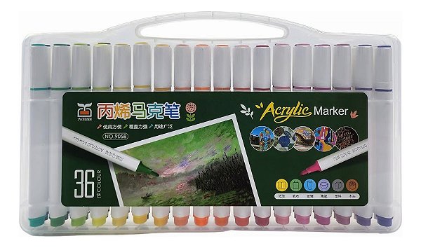 Caneta Marcador Acrílica - Ponta Grossa 36 Cores