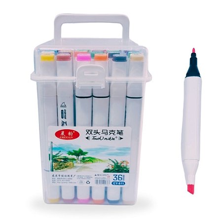Maleta c/ 36 Canetas Ponta Dupla estilo Touch para Pintar Boobie Goods