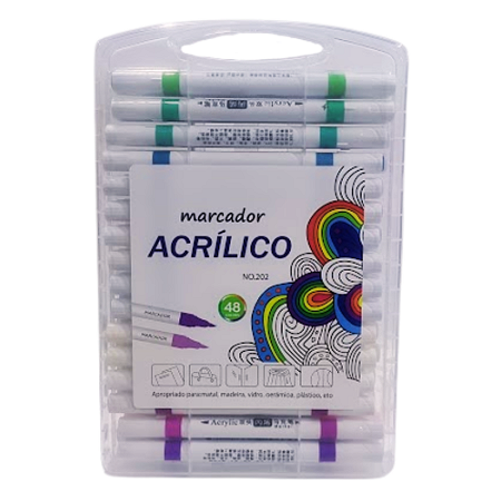 Caneta Marcador Acrílica - Ponta Dupla 48 Cores - BP-R027