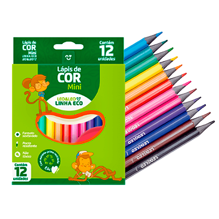 Mini Lápis de Cor Sextavado Linha Eco - 12 Cores - Leo & Leo - Ref 4225