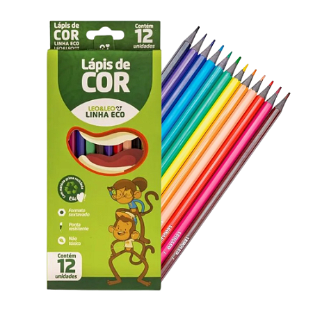 Lápis de Cor Sextavado Linha Eco - 12 Cores - Leo & Leo - Ref 4220