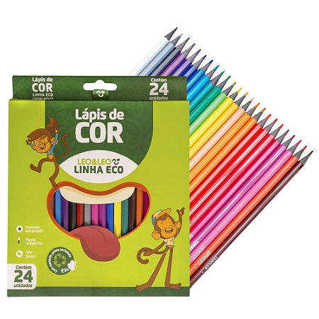 Lápis de Cor Sextavado Linha Eco - 24 Cores - Leo & Leo - Ref 4222