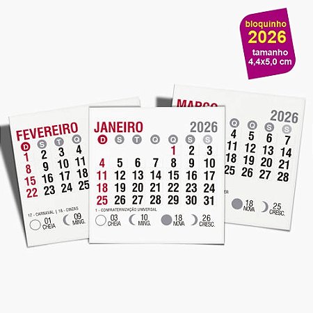 Refil de Calendário 2026 para Ímã de Geladeira - 6,8x7,5cm
