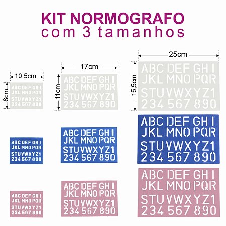 Kit 3 Réguas Normógrafo Alfabético e Numérico - Acrinil