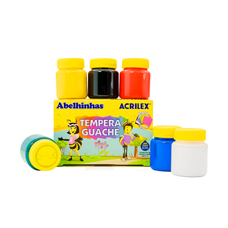 Tempera Guache 15ml Acrilex 6 Cores - Tinta Guache - Ref 02020