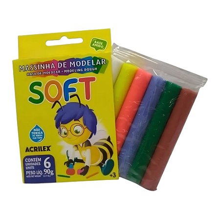 Massinha de modelar soft  acrilex C/6 cores - 90g