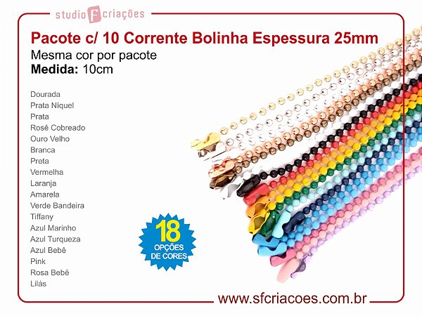01 pct c/ 10un - Corrente bolinha - Colorida