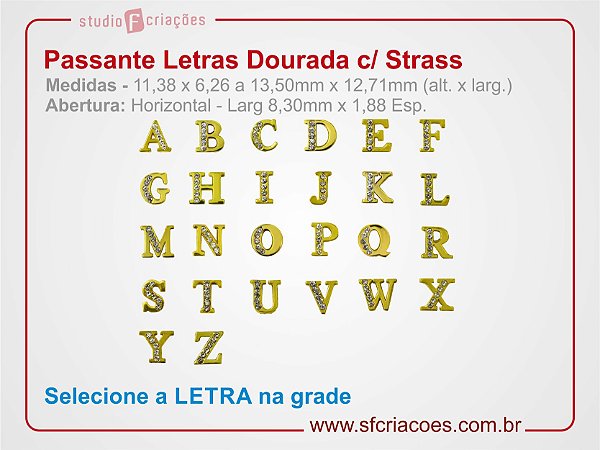 Passante Letra Dourada com Strass