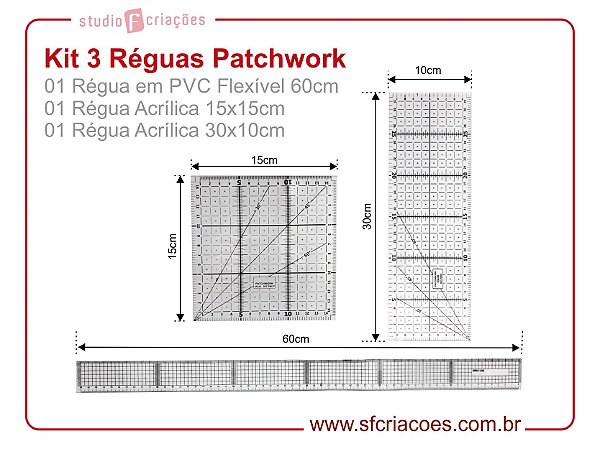 kit c/ 3 Reguas Patchwork