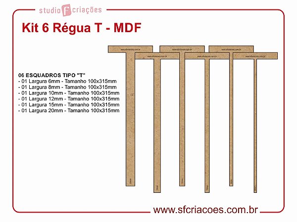 Kit 6 Régua T - MDF