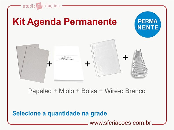 Kit Agenda Executiva PERMANENTE (miolo + papelão + bolsa canguru + wire-o 2x1 1")