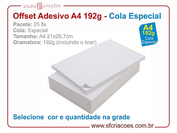 Pct c/ 25 fls papel offset adesivo COLA ESPECIAL - tamanho A4