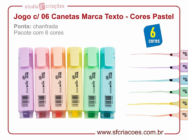 Jogo c/ 06 Canetas Marca Texto - Cores Pastel