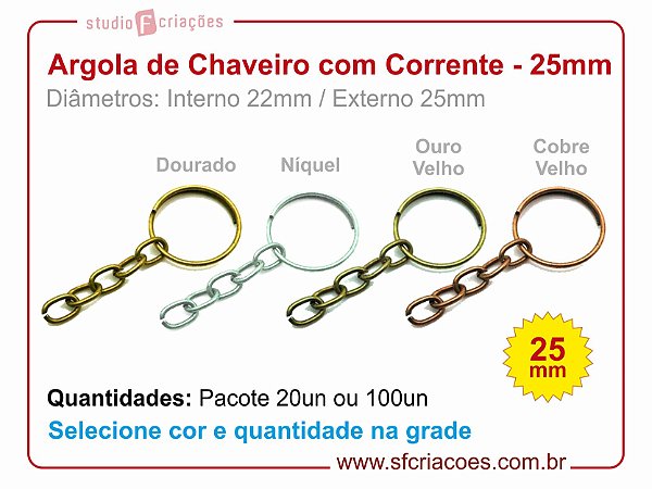 Argola de Chaveiro com Corrente 25mm